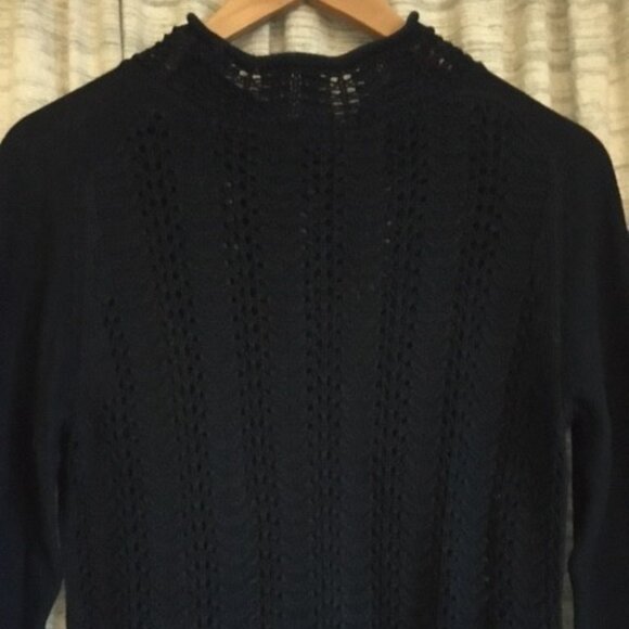 Y2K Navy 100% Cotton Crochet Mockneck Sweater - Picture 10 of 15